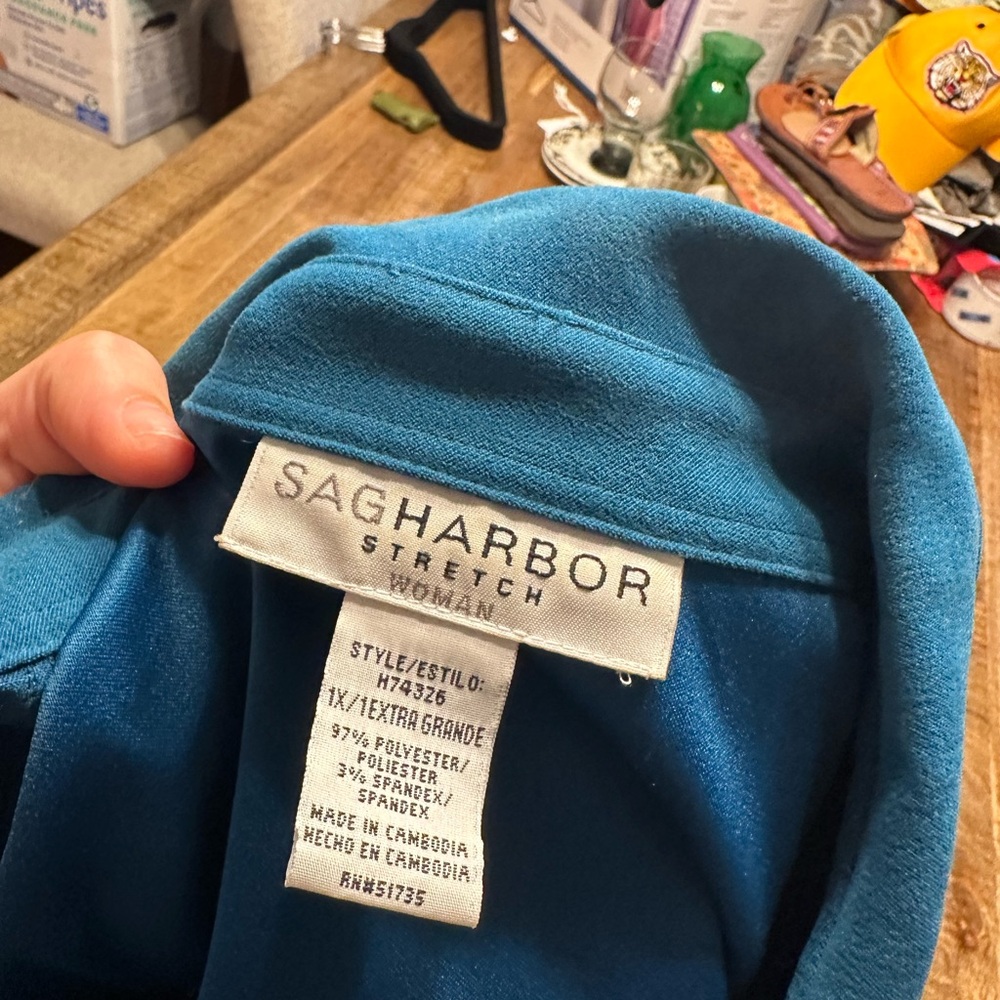 Sag Harbor Teal Button-Front Women’s Shirt - Picture 3 of 3